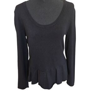 Central Park West Womens Black Long Sleeve Scoop Neck Peplum Top Medium